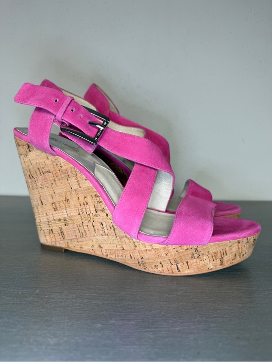 Michael Kors Shoes - Michael Kors Pink Suede Cork Platform Wedge Heels Women’s Size 11M New